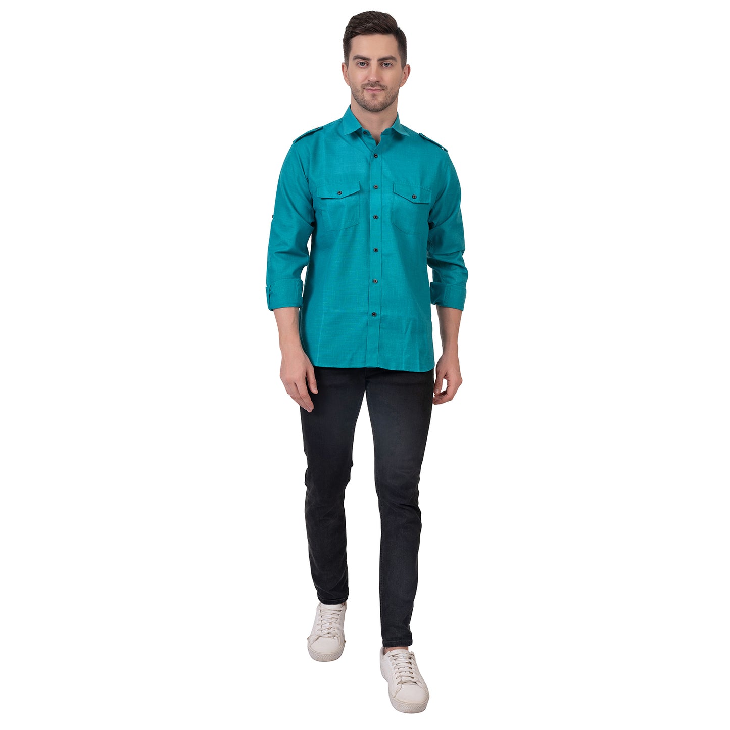 Full Sleeve Magic Linen Shirt (Cyan Blue)