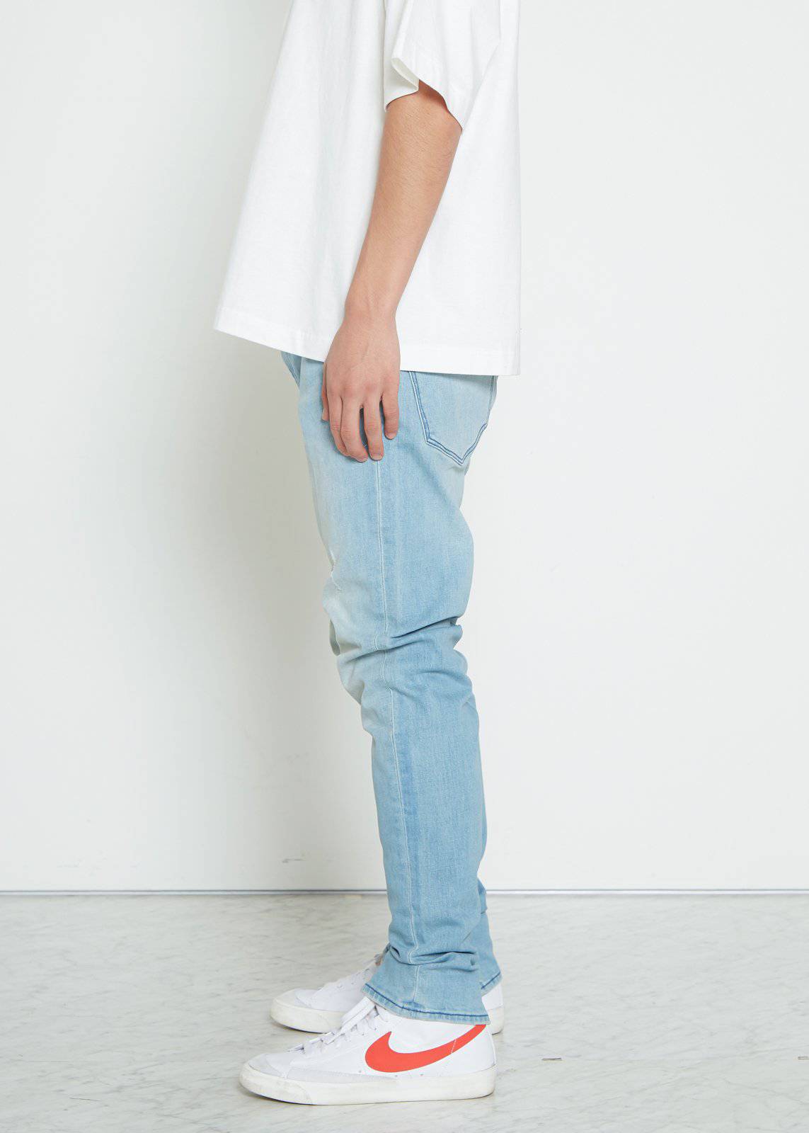 Men's Side Zip Denim in Light Blue Wash