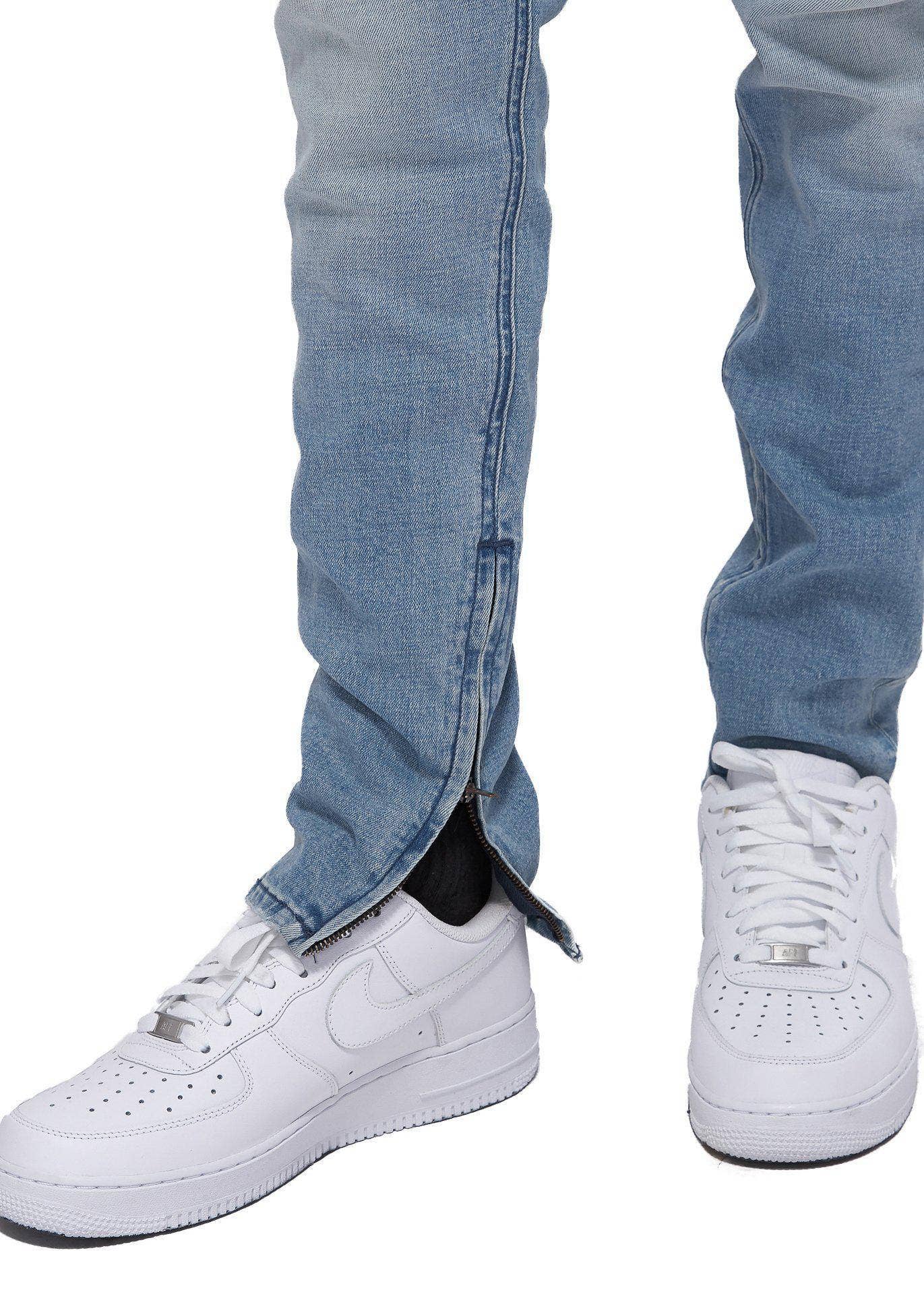 Men's Side Zip Denim in Light Blue Wash