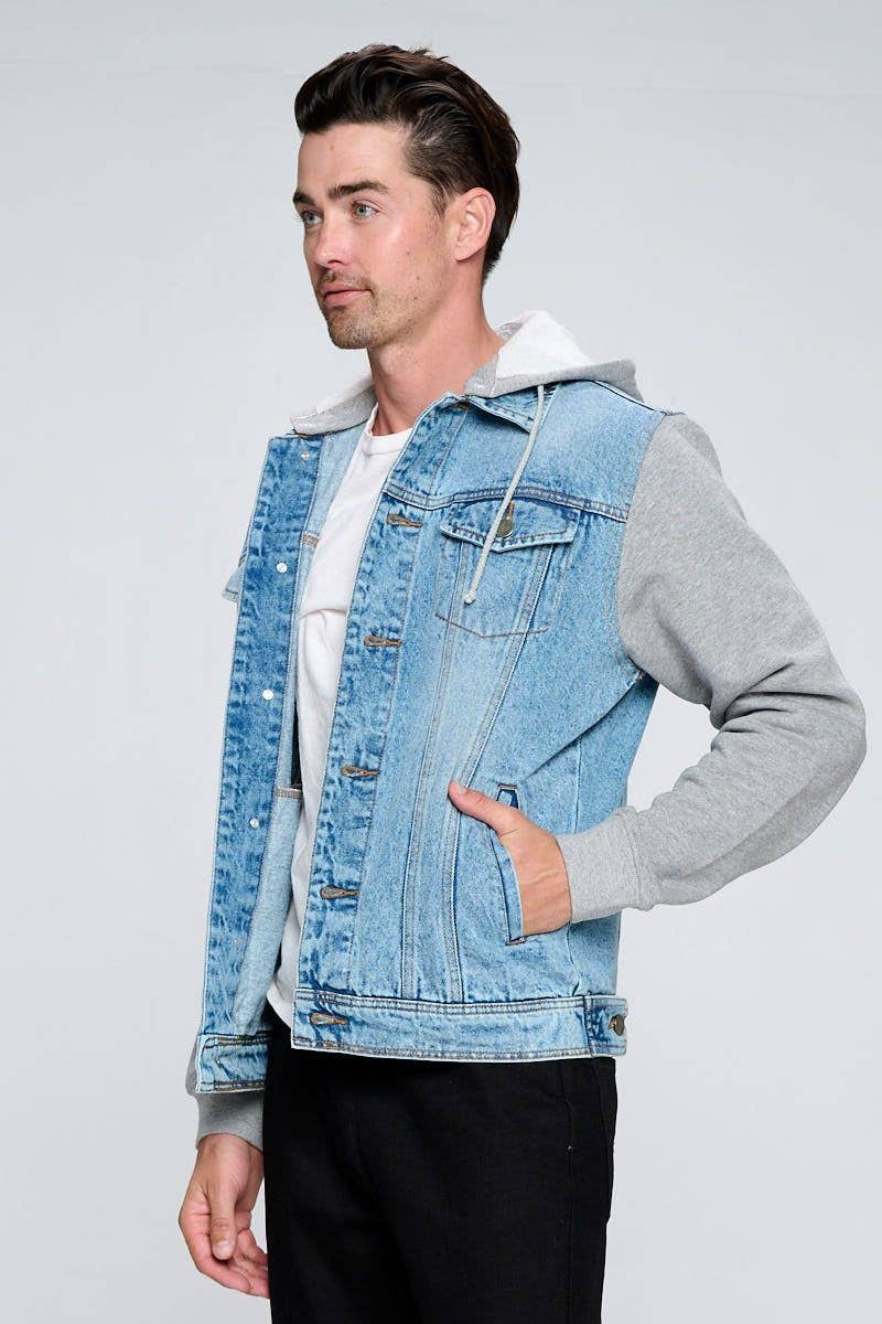 LDJ-005 (Men's Denim Jacket  with Fleece Hoodies)