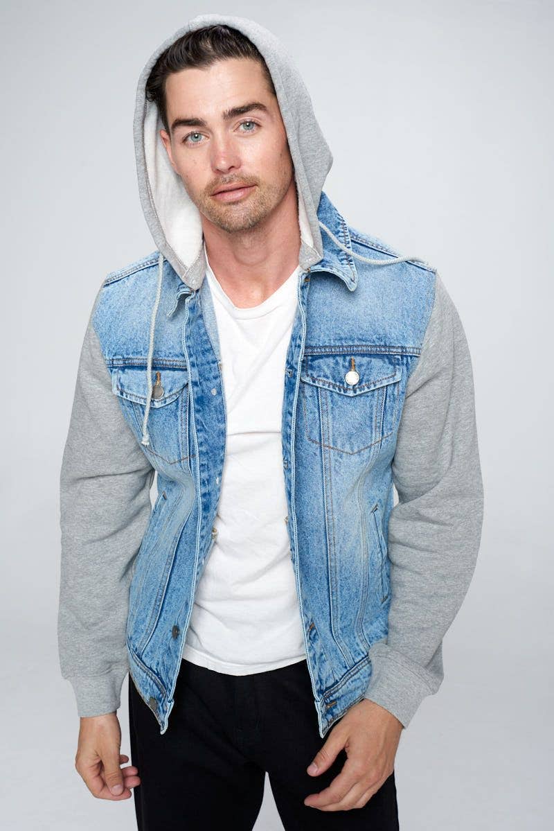 LDJ-005 (Men's Denim Jacket  with Fleece Hoodies)