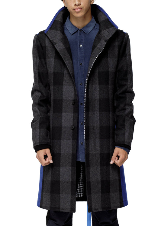 Men's Oversized Wool Blend Coat In Charcoal Navy