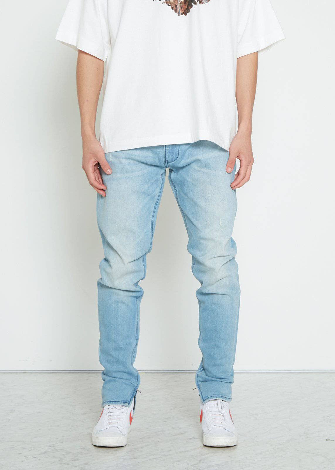 Men's Side Zip Denim in Light Blue Wash