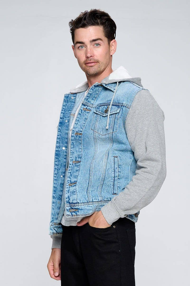 LDJ-005 (Men's Denim Jacket  with Fleece Hoodies)